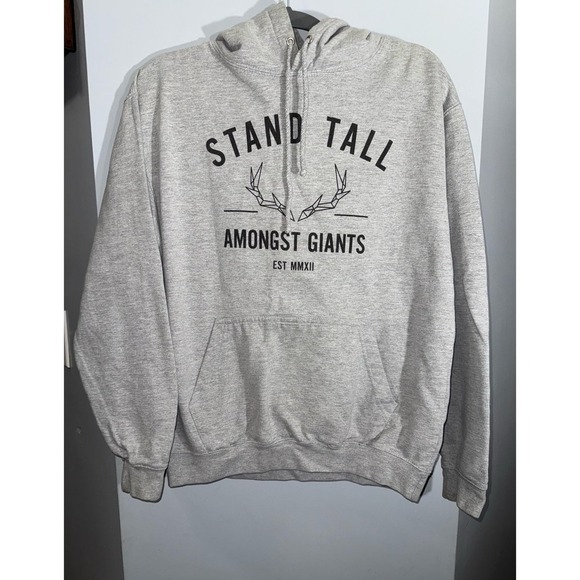 Stand Tall amongst Giants Stag gray hoodie size Large made in England - Picture 1 of 7
